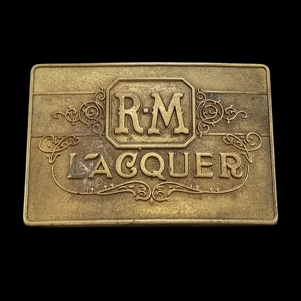 Vintage RM Lacquer Brass Tone Belt Buckle PMC‎ Promotional Marketing Concepts